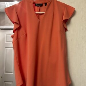 New York & Company Orange Flutter Sleeve Blouse